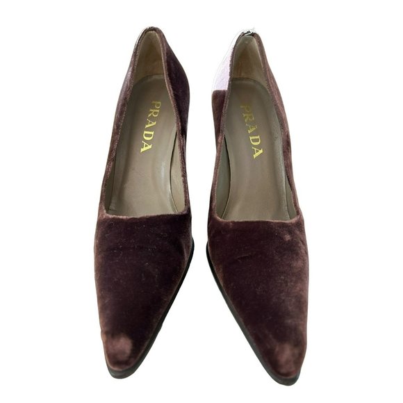 Prada Women's Brown Velvet 4" Heel Pumps Size 37 1/2 Vero Cucio Made in Italy - Picture 2 of 9